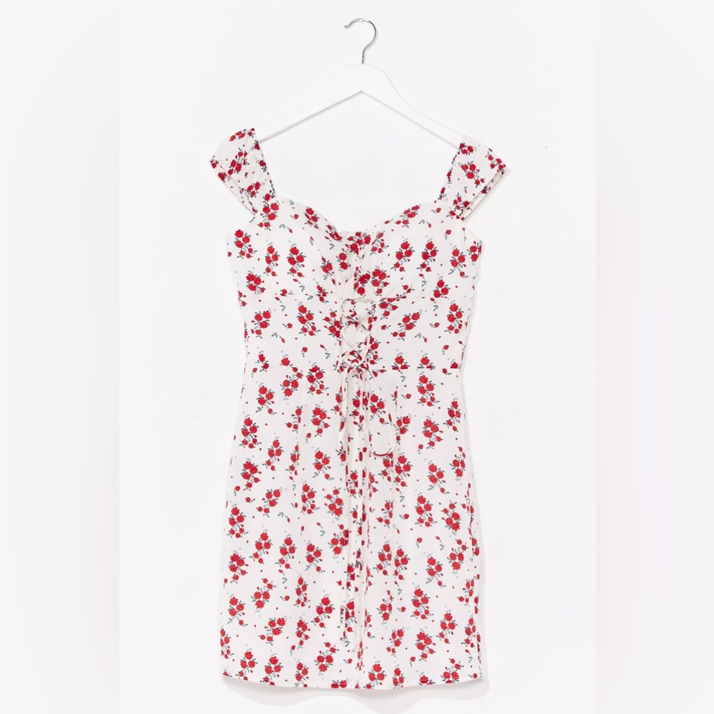 NWOT Nasty Gal Floral Lace Up Cap Sleeve Mini Dress